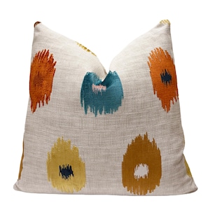 Teal Canyon Velvet Throw Pillow Cover | Orange Teal Yellow Dot Velvet Decorative Pillowcase | Multicolor Lumbar Pillow | Sham | Custom Size