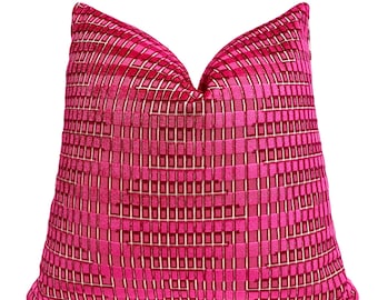 Magenta Geometric Velvet Throw Pillow Cover | Pink Velvet Cushion Cover | Custom Sizes