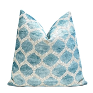 Aqua Trellis Velvet Throw Pillow Cover | Sea Foam Cream Decorative Cushion Cover | Custom Sizes