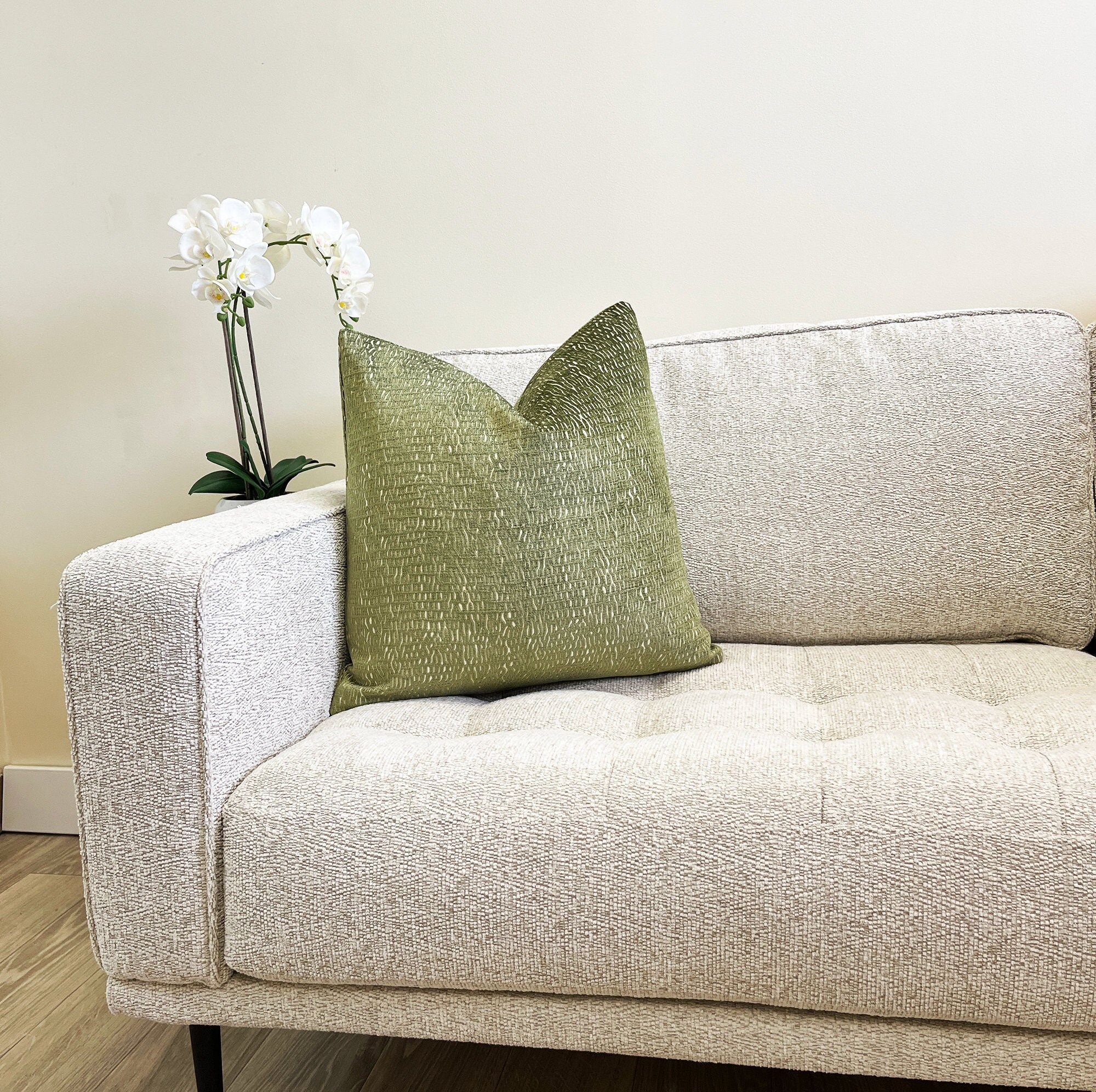 Olive Green and Cream Chenille Throw Pillow Cover Green Decorative Pillow Cover Couch Pillow Bed Pillow 18x18 20x20 24x24 Etsy