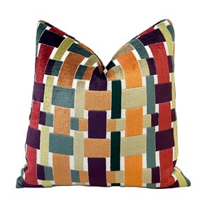 Ava Jewel Velvet Throw Pillow Cover | Geometric Designer Pillow Cover | Multicolor Pillowcase | 20x20 | 22x22 | 24x24 | Lumbar | Euro Shams