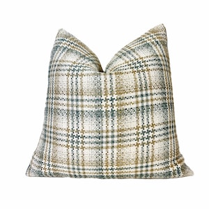 Sage Beige Plaid Throw Pillow Cover | Sage Beige and Cream Plaid Decorative Pillow Cover | Couch Pillow | Lumbar Pillow | 18x18 | 20x20