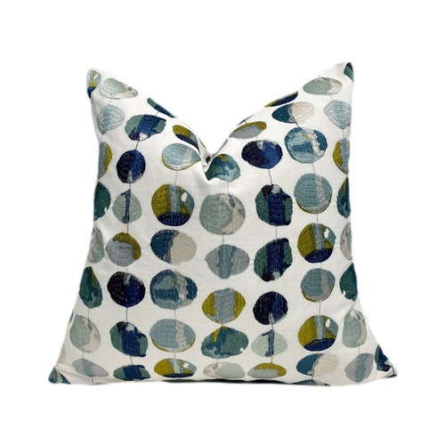 Blue White Embroidered Throw Pillow Cover Modern Blue White Etsy