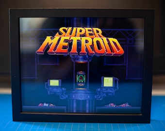 Super Metroid Title Screen Videogame Shadowbox