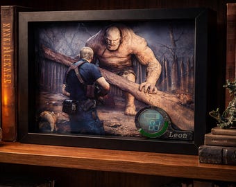 Resident Evil 4 3D Shadow Box | Leon Kennedy Horror Game Wall Art (8x10" Frame)