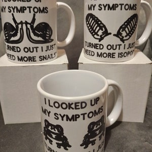 3 different mugs for sale, showing, snails. frogs and isopods, 11 oz  mugs. micro wave and dishwasher friendly FREE postage