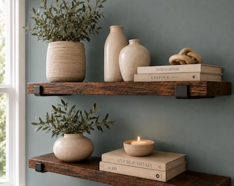 Rustic Floating Shelf with Heavy Duty J Brackets | Classic Heirloom Decor