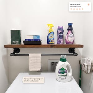 Rustic Laundry Room Shelf with Towel Bar, Industrial Pipe Shelving