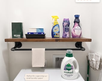Rustic Laundry Room Shelf with Towel Bar, Industrial Pipe Shelving