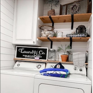Rustic Floating Shelf with Heavy Duty L Brackets - Laundry Room Storage