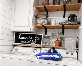 Rustic Floating Shelf with Heavy Duty L Brackets - Laundry Room Storage