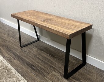 Modern Farmhouse Bench: Solid Pine, Trapezoid Legs, Entryway Table