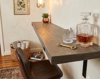 Handmade Rustic Apartment Bar: Wall Mounted Nook Table with Flat Iron L Brackets