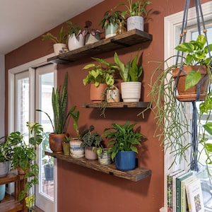 One Nursery Rustic Wood Floating Shelf with Two Heavy-Duty Steel J Brackets,