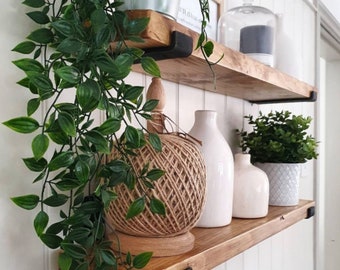 Rustic Ledges - Farmhouse Kitchen Shelf. Solid Wood Open Shelving, J Shaped Flat Iron Bracket shelf, Rustic Wood Shelf, Plant Window shelf