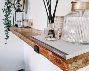 Handmade Office or Study Rustic Solid Wood Shelf: Heavy Duty J Bracket