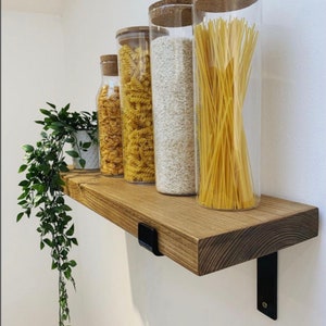 Rustic Ledges - Two Heavy Duty L Shaped Flat Iron Bracket, One Modern Wood Shelf, Farmhouse Decor, Laundry Room, Kitchen, Apartment Decor