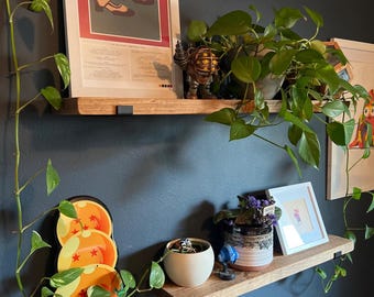 Modern Custom Kitchen Shelf: Rustic Pine Wood with Heavy Duty J Bracket