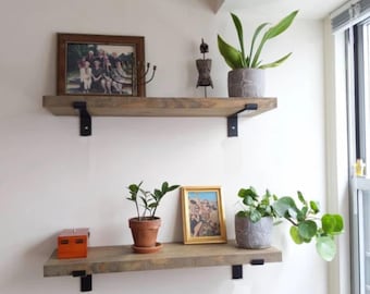Rustic Floating Shelf with Heavy Duty L Brackets - Living Room Decor Display