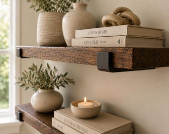 Heavy Duty Rustic Pine Shelf: Modern Plant Display with J Brackets