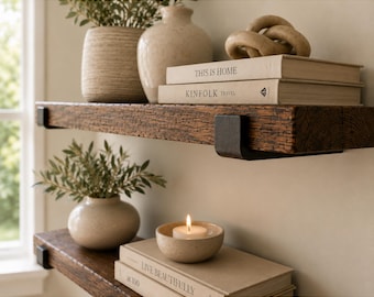 Solid Wood Shelf with Iron J Brackets - Sustainable and Safe Kitchen Decor