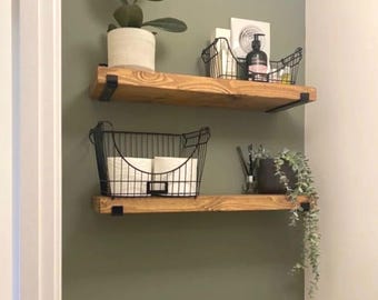 Modern Nursery Floating Shelf: Heavy Duty J Brackets and solid pine wood