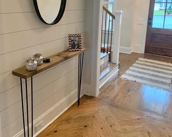 Narrow Entryway Console Table: Golden Oak Stain, 34" Hairpin Legs