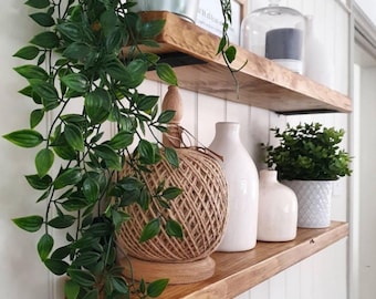Rustic Wood Floating Shelf: Sturdy Low Profile Bracket, White Cat Shelf