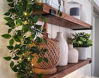 Heavy Duty Rustic Pine Shelf: Modern Plant Display with J Brackets