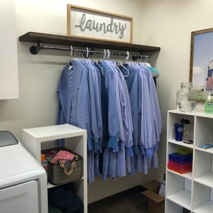 A Heavy Duty Laundry Room Drying Rack, Towel holder, soap and detergent storage, mudroom shelf with lower clothes bar, Clothing rack