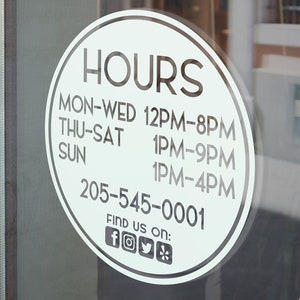 benutzerdefinierte Schaufenster Fenster Aufkleber | Geschäftszeiten | Vinyl Aufkleber für Geschäft, Restaurant, Büro, Salon, Fitnessstudio, Boutique