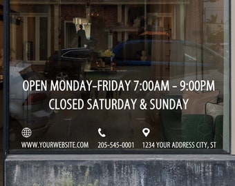 Custom Business Hours Vinyl Decal | Storefront Window Sticker