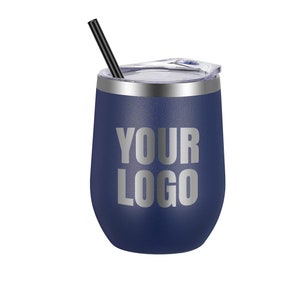 Custom Engraved Logo 12oz Wine Tumbler - Small Business Branding; Client, Customer, Office Gift; Sales Merch; Gift Store