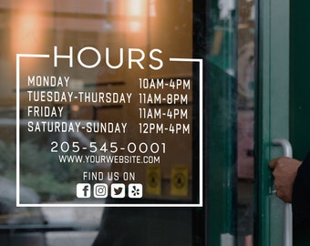 Custom Storefront Window Sticker | Business Hours | Vinyl Decal for Store, Restaurant, Office, Salon, Gym, Boutique