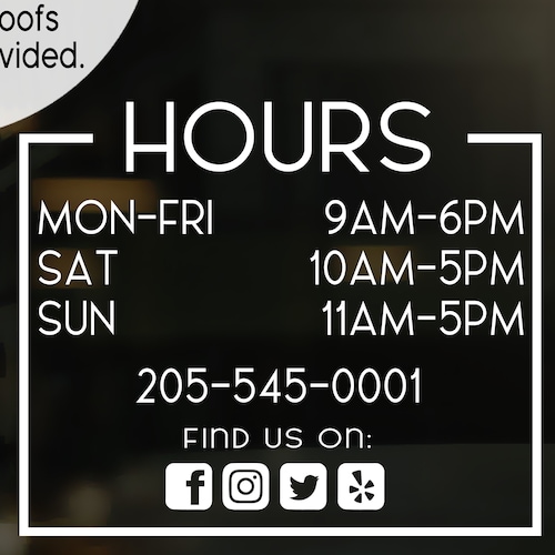 Business Hours Vinyl Decal for Store Front Etsy