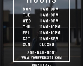 Custom Business Hours Window Decal | Storefront Vinyl Sticker