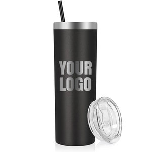 Custom Engraved Logo 20oz Skinny Tumbler - Small Business Branding; Client, Customer, Office Gift; Sales Merch; Gift Store