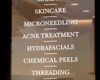 Custom Business Window Vinyl Decal | Salon, Spa, Shop, Studio Services List
