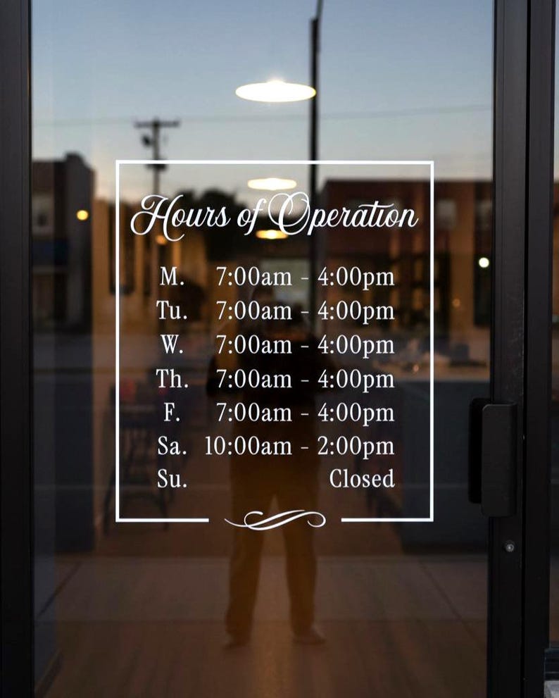 Custom Hours of Operation Window Decal | Business Storefront Sticker - Etsy