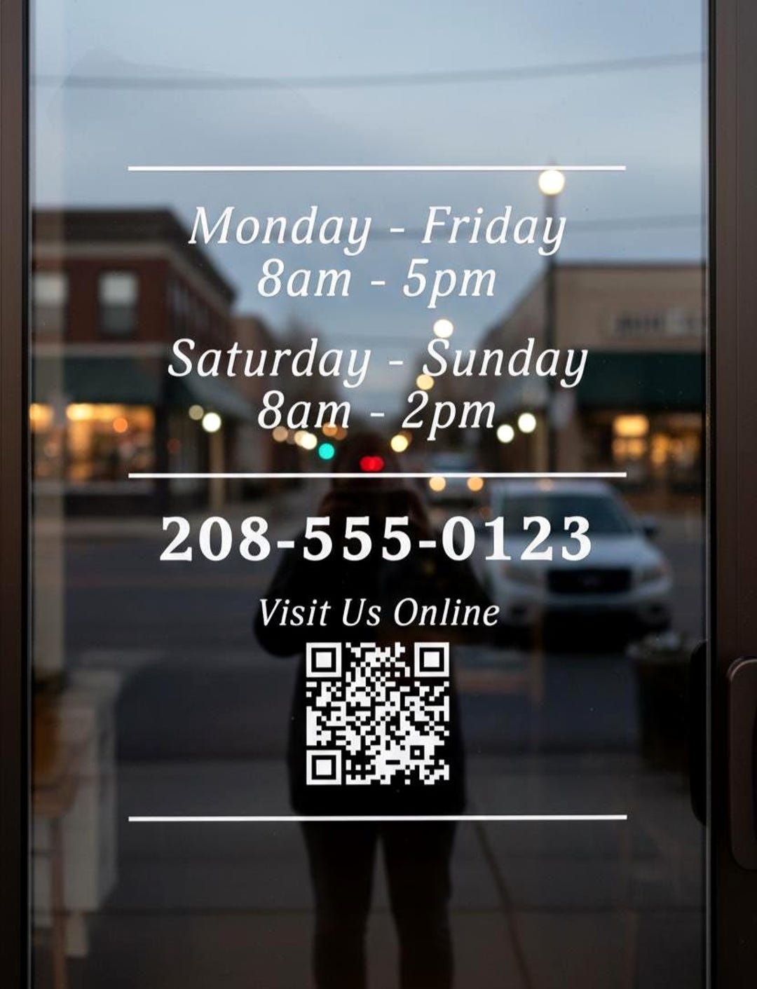 Storefront Window Code List Custom Business Hours Vinyl Decal | Storefront Window Sign With QR Code ...