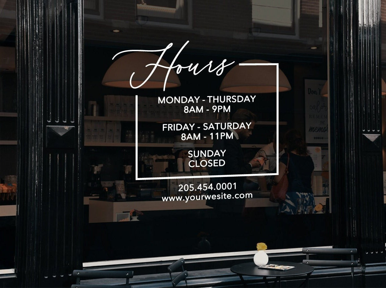 Window Store Hours Sticker Custom Storefront Business Hours Window Decal | Vinyl Sticker - Etsy