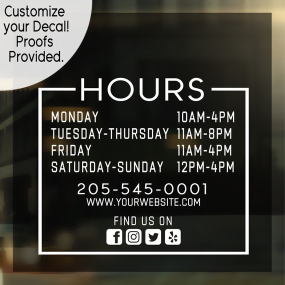 Business Hours Vinyl Decal for Store Front Etsy