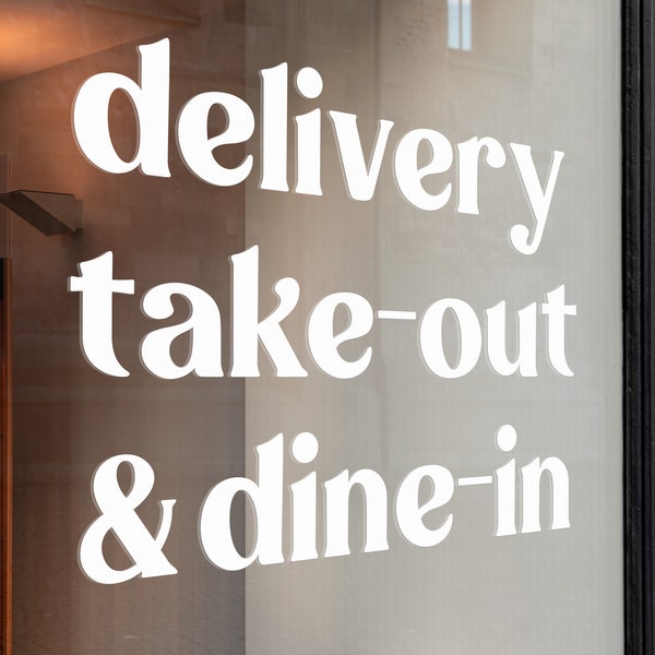Storefront Glass Window Sticker | Delivery Take-Out Dine-In | Restaurant Coffee Shop Bakery Vinyl Decal