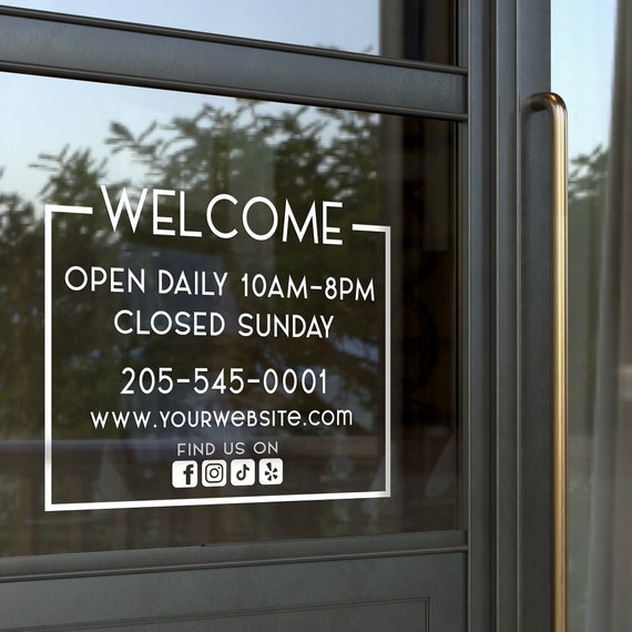 Custom Storefront Business Hours Window Decal | Vinyl Lettering