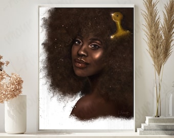 Afro Goddess Wall Art | Black Art Print | Black Woman Drawing | Wall Art | Living Room Decor