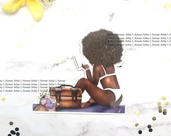 Afro Reading Beauty Sticker: Glossy Die Cut Black Woman Sticker