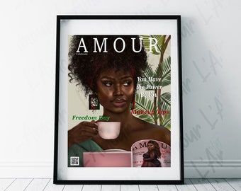 Magazine Art Cover | Coffee Art | African American Art Print | Fashion Illustration | Fashion Wall Art