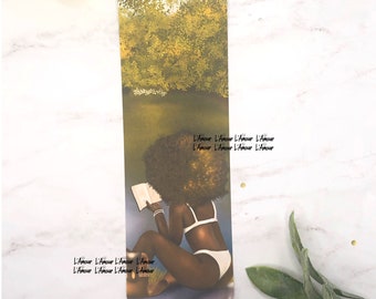 Black Girl Magic Bookmark: Afro Woman Reading Scenery