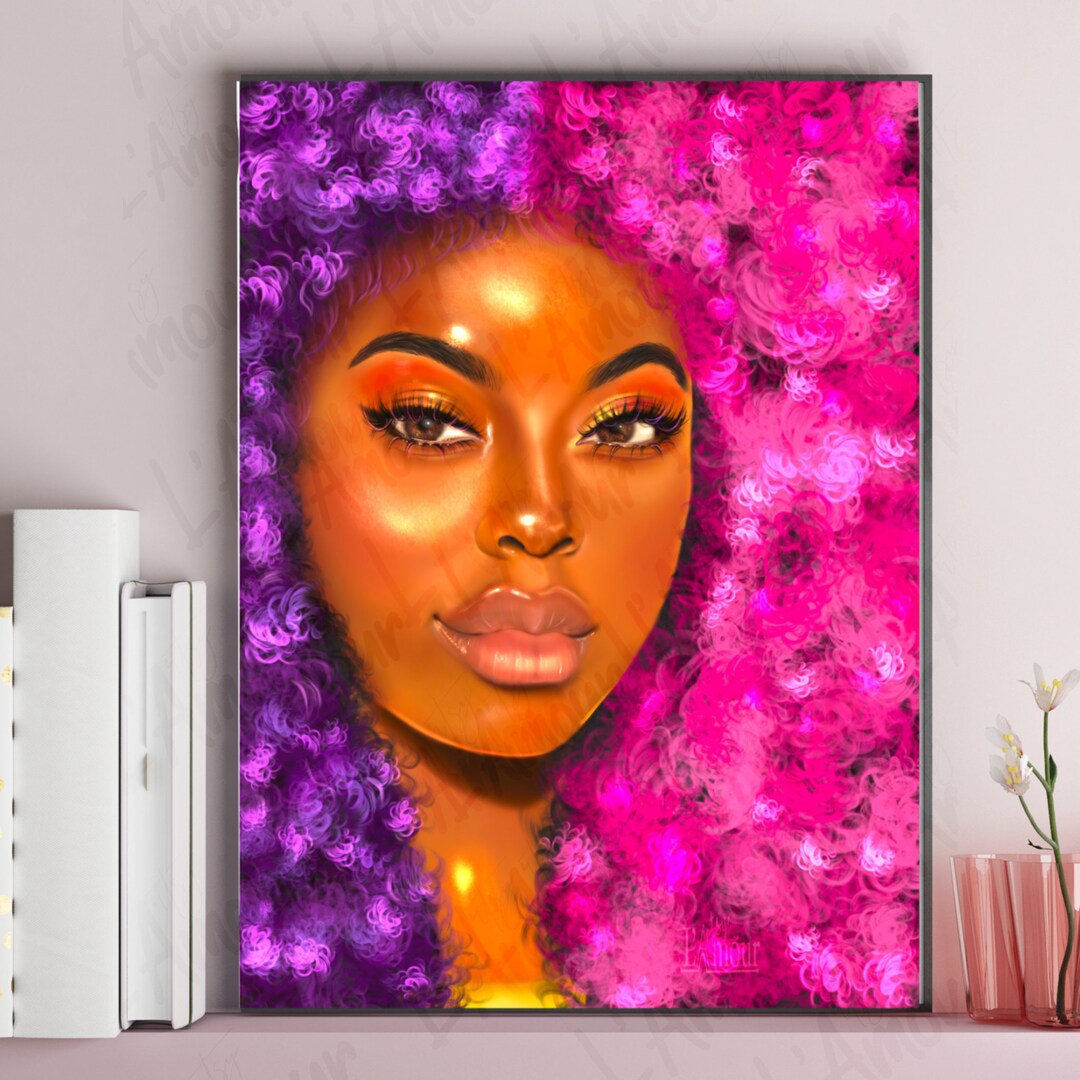 Black Woman Art Afro Wall Art Black Art Print Curly Fro Etsy