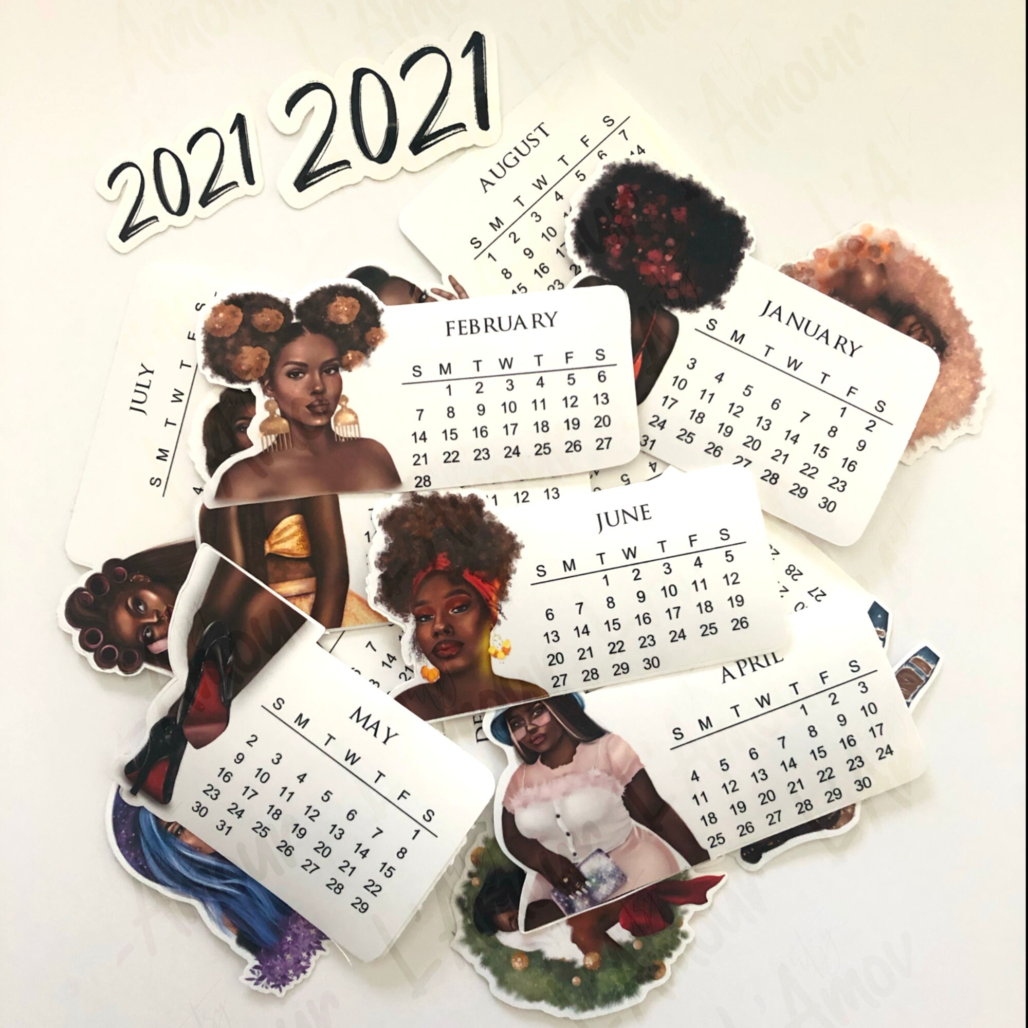 Black Girl Calendar Stickers 2021 Choose 12 Month Set or Etsy